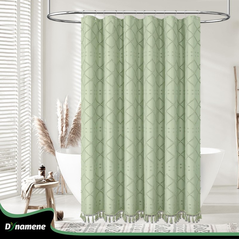 Dynamene 80 Inches Long Shower Curtain, Boho Tufted Geometric Striped