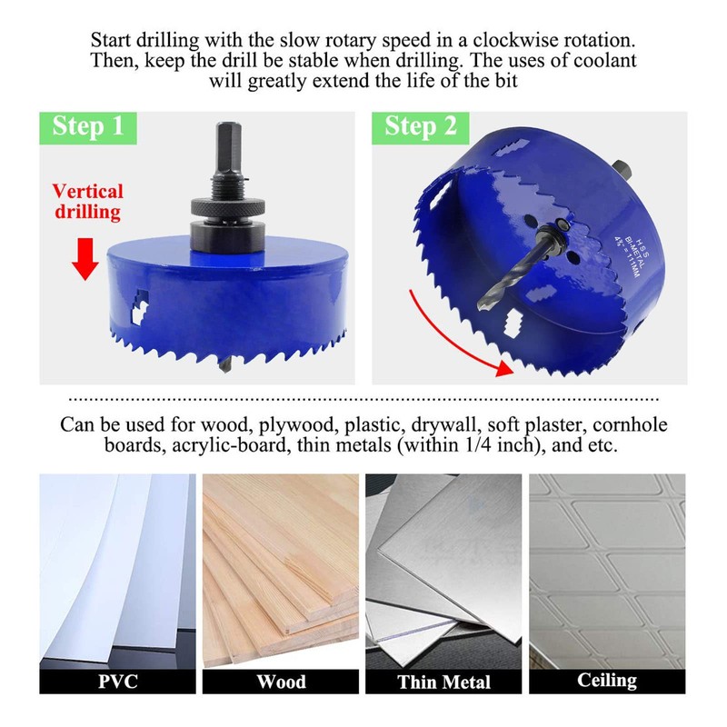 Seimneire 4-3/8 Inch Hole Saw with Heavy Duty Arbor, 1.2