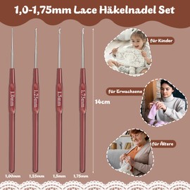 Coopay Crochet Hook Set, 1.0 mm, 1.25 mm, 1.5 mm, 1.75 mm Crochet Hooks with Longer Handle, 4 Pieces Lcae Crochet Hooks Set for Beginners, Mini Crochet Hook Fillet Crochet Hooks for Lace, Small Size