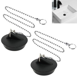 2 Stück Universal Waschbeckenstöpsel mit Kette, Badezimmer Waschbeckenstöpsel Ersatz, Abflussstopfen für Badezimmer Küche, Gummi Badewannenstöpsel mit Edelstahlkette (Größe 40 bis 45MM) (40CM Kette)