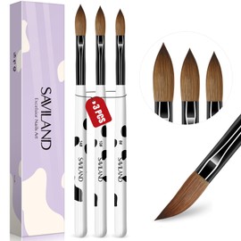 SAVILAND Juego de 3 pinceles de uñas acrílicas, tamaño 8/10/14 acrílicos para aplicación acrílica, extensión de uñas con mango blanco y negro para principiantes