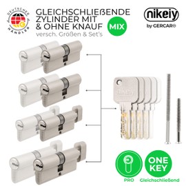 GERCAR GERCAR Pro Schlie?zylinder MIX 2er gleichschlie?end nach Wunsch kombinierbar aus 2 Profilzylinder oder Knaufzylinder 60/70 / 80/90 mm inkl. 10 Schlssel - One Key System frei konfigurieren