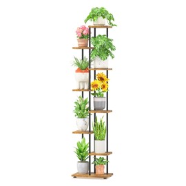 LASZOLA Black 7 Tiered Wood Plant Stand Indoor for Larger Heavy Duty Planter, Sturdy Multi Level Vertical Flowers Racks for Narrow Inside Floor, Decorate Shelving for Hold House Tree, Space Saving