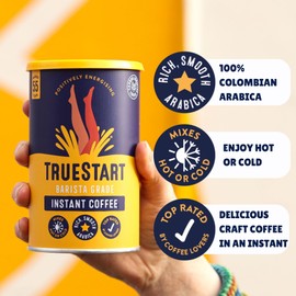TrueStart Barista Grade Instant Coffee - 100g (55 Cups), Premium Freeze Dried, Smooth Rich Roast, 100% Colombian Arabica