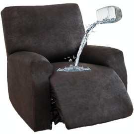 JOKIVTOU 1/2/3 Seats Leather Look 100% Waterproof Recliner Slipcovers 4/6/8 Pieces Stretch Reclining Sofa Chair Covers Washable Couch Cover Furniture Protector (Black, 1Seater)