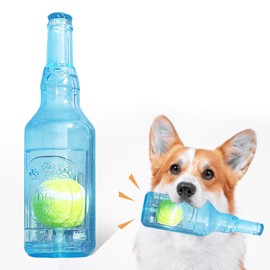 Rubber Water Bottle Dog Toy Cruncher with Built-in Tennis Ball and Treat Dispensing Feature, Squeaky Interactive Dog Chew Toy for Aggressive Chewers - Ideal for Large and Small Dogs