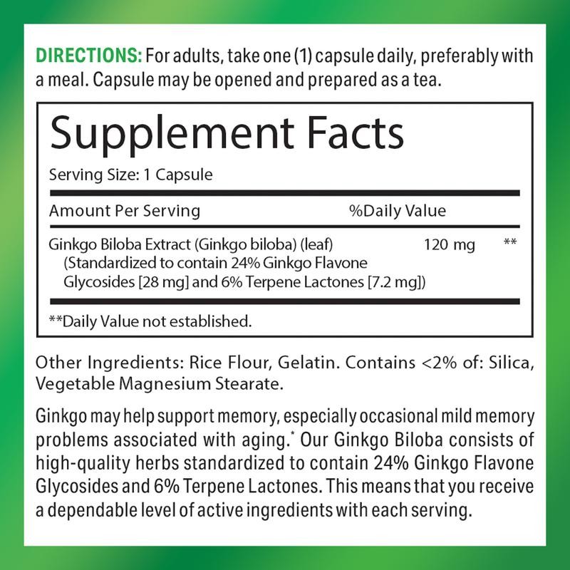 Vitamin World Ginkgo Biloba 120 mg., Herbal, Non-GMO