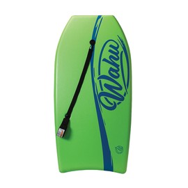 Wahu Bac Pak Bodyboard Pro with Leash, Crescent Tale, EPS Core, XPE Deck, and HDPE Slick Bottom, 41" Lightweight Beach Body Board for Ages 10+, Green/Dark Blue