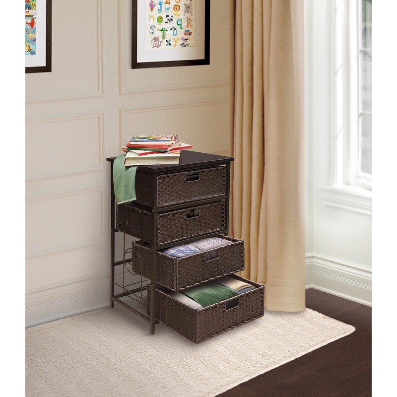 August Collection Tall Four Basket Drawer Storage Unit