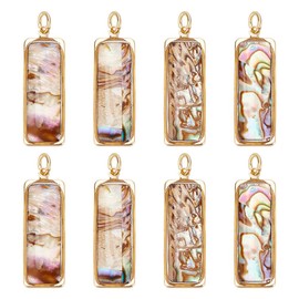 UNICRAFTALE Abalone Shell Pendant Paua Pendant Rectangular Natural Beads Pendant Golden Beads Loose Beads Charm for Jewellery Making Necklace Bracelet DIY, Non-precious metal