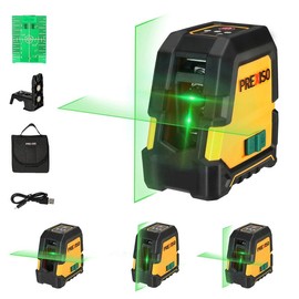 PREXISO Laser Level Self Leveling - 100Ft Rechargeable Cross Line Laser, Green Line leveler Tool for Construction, Floor Tile, Home Renovation with Magnetic Pivoting Base, Target Plate & Portable Bag - Style: Wide Angle Laser Level
