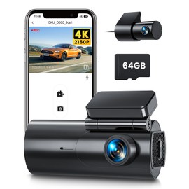 GKU 4K Dash Cam Front and Rear WiFi Dashcam with 64GB SD Card, Dual Car Camera Dash Cam with Parking Monitor, Night Vision, WDR, 170° Wide Angle, G-Sensor, Loop Recording, APP Control, Max 256GB -D600