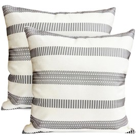 RYSMIYOU Decorative Throw Pillow Covers Set of 2 Light Gray Pillow Covers 18x18 inch Throw Pillows Linen Square Pillow Case,Farmhouse Outdoor Modern Boho Striped Pillow Covers for Couch Sofa Bed