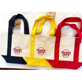 Trader Joe's Collector's Item Embroidered MINI CANVAS  Tote Bag with Pockets - Canari Yellow