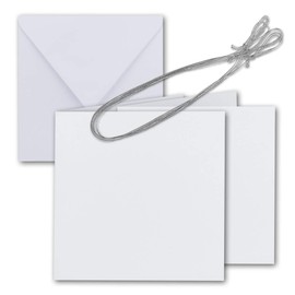 Gustav Neuser Square Folding Card Set 15 x 15 cm with Envelopes & Inserts & Jewellery Ribbon Bright White for Invitation Cards Wedding Christmas Pack of 10