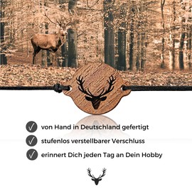 SKONIDA Armband mit Hirsch-Gravur anpassbar - Geweih-Armband aus Holz - Trachten-Schmuck für Jäger, Natur-& Outdoor-Fans & Wanderer in Geschenk-Box