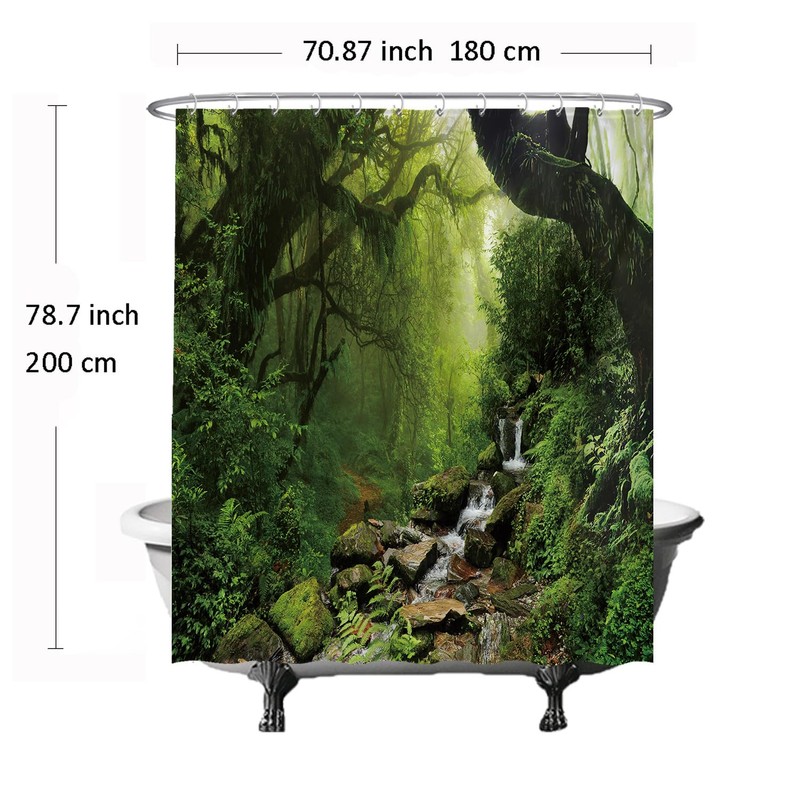Ulticool Shower Curtain - Rainforest Nature Eco Plants Waterfall -