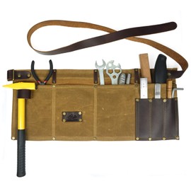 Heavy Duty Tool Apron with Hammer Loop,Waxed Canvas Waist Work Apron, Pocket Workhop Gardening Apron Unisex (Khaki)