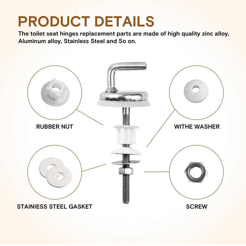 Vierone 2 Pcs Toilet Seat Hinges, Replacement Fittings, Easy &