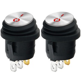 Powice 2 x Stainless Steel Waterproof Toggle Switch 12 V with Red Light, Round Self-Locking 3-Pin Switch 12 V, Switch 6 A/12 V, Suitable for Installation in Homes, Cars and Electrical Devices