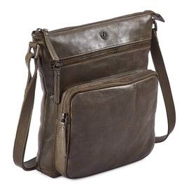 Cochoa Women Crossbody Real Leather Triple Zip Bag, Purse, Travel Bag (Olive Green)