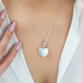 GENUINE 925 Sterling Silver Mother of Pearl Heart Locket Necklace on 18" curb chain - SIZE:19mm.8392/18