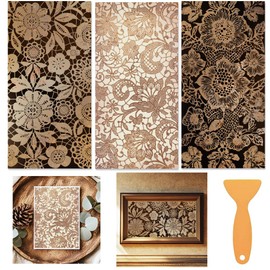 beinkmake 3 Sheets Vintage Golden Lacework Rub on Transfers Stickers for Crafts and Furniture 12×6inch Floral Flower Furniture Transfer Stickers for Wood Furnitures Cabinet Dressers Home Decor