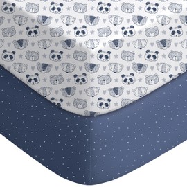 Yoofoss Baby Crib Sheets for Boys Girls, Fitted Crib Sheet 2 Pack for Standard Crib and Toddler Mattress, Super Soft Microfiber Baby Sheet 28x52x8in (Blue+Panda)