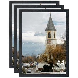 OMISHE Wood A4 Frame 21x29.7 cm, Black A4 Picture Frame with Plexiglass, Wooden A4 Photo Frame for Wall Hanging or Tabletop, Black, 3 Pack