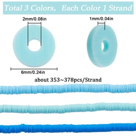 SUNNYCLUE 1 Box 1000PCS+ 6mm Blue Heishi Beads Round Clay Bead Small Refill Polymer Light Blue Flat Disc Vinyl Spacer Loose Bead for Jewellery Making DIY Bracelets Necklace Chocker Craft Supplies
