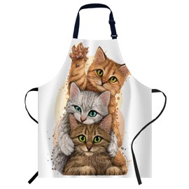 oFloral Three Cute Kittens Bib Apron with Adjustable Neck for Men Women,Suitable for Home Kitchen Cooking Waitress Chef Grill Bistro Baking BBQ Apron