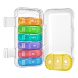 Joinice Pill Box 7 Days, Weekly Pill Box, 3 Compartments per Day (MORN/NOON/NIGHT), Small, Moisture-proof & Robust, for Medication, Vitamins & Supplements (3 x 7 Transparent + Rainbow)