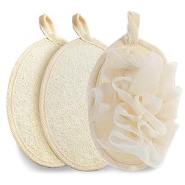 Lumbor37 Esponja Natural de Lufa, Esponja para Baño, Exfoliantes Naturales Puras, Guante de Baño de Lufa con Bola de Baño Floral, Limpieza Profunda...