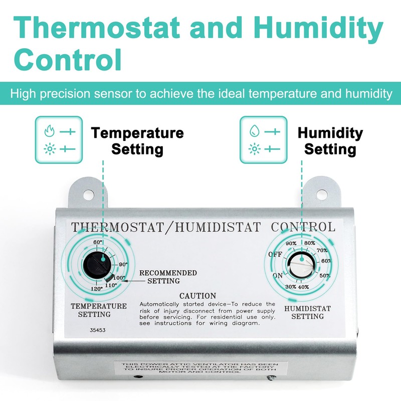 Hipoilk Attic Fan Thermostat and Humidistat, Adjustable Temperature and Humidity