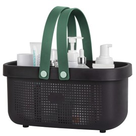 JiatuA Plastic Storage Basket with Handle Portable Shower Caddy Tote Organizer Basket Bin for Bathroom Kitchen Dorm Room Bedroom, Black Green