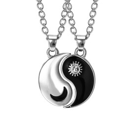 Sun Moon Necklace for Women Men Matching Tai Chi Yin Yang Necklaces Best Friends BFF Necklace for 2 Teen Friendship Necklaces Jewelry