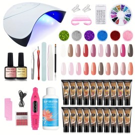 finger secret Poly Extension Gel Nail Kit - 20Colors Professional Nail Gel Set with Slip Solution and Lamp Nail Art Design Beginner,Nail Thickening Solution, All-in-One French Kit