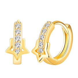 Yumilok Star Earrings Cubic Zirconia Hoop Earrings Women's Earrings Made of 925 Sterling Silver for Women Girls, Sterling Silver