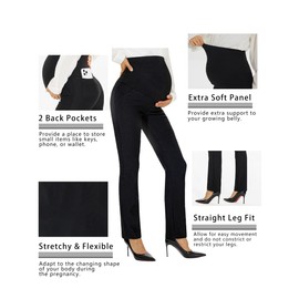 BANETTETA Maternity Work Pants Stretch Maternity Dress Pants Over The Belly Pregnancy Leggings with Pockets Straight Leg Slacks Soft Comfortable Leggings Jeans Plus Size Winter Spring (Black 14)