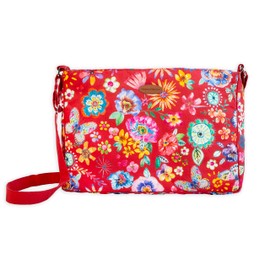 Maison d' Hermine Cross Body Bag Cotton Adjustable Shoulder Strap Hand Bag Tote purse with Zippered & Slip Pockets for Women Office Travel Shopping (Happy Florals - Red)