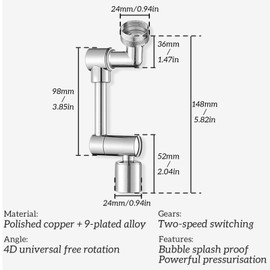 Eagles 1440° Swivel Faucet, Dual-mode Faucet Aerator, Faucet Extender for Bathroom Sink, Faucet Attachment Kitchen Faucet Extension, Tap Adjustment for Washing Hand/Hair/Face (1pack)