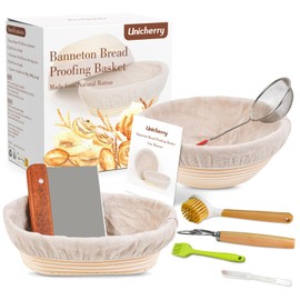 UNICHERRY Bread Proofing Basket Set, 9-inch Round & 10-inch Oval sourdough proving basket with 6 Baking Tools, banneton proofing basket Kit for Professional and Home Baking.