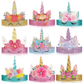 Gersoniel 24 sombreros de unicornio para fiesta de cumpleaños, corona de papel, diadema de unicornio para niños y niñas, decoraciones temáticas de princesa, suministros de recuerdos de cumpleaños