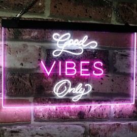 AdvpPro 2C Good Vibes Only Home Bar Disco Room Display Dual Color LED Neon Sign White & Purple 300mm x 210mm st6s32-i3076-wp