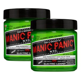 MANIC PANIC MANIC PANIC Classic Electric Lizard Semi Permanent Hair Color - Bright Neon Green Hair Dye for Women & Men That Lasts 4-6 Weeks - Vegan, Ammonia & Cruelty-Free - Create & Mix Custom Shades (4oz / 2pk)