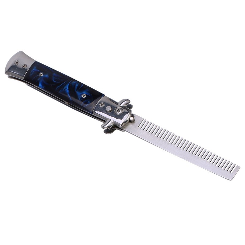 Switchblade Spring Folding Knife Push Button Pocket Comb Oil Hair