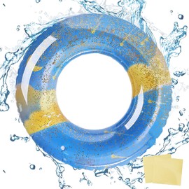 Float Ring with 2 Vinyl Repair Tapes, 1 Seater, For Children, Adults, Children, Kids, O-Shape, Strong Buoyancy, Thick, Durable, Air, Leak Resistant, Break-Resistant, Stable, Foldable, Glitter, Summer