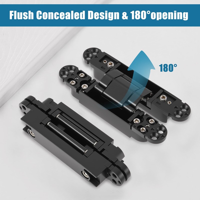 Hidden Hinges, 2 Pack Invisible Cupboard Hinges, 180 Degrees Adjustable
