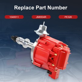 HEI Distributor w/Cap & Rotor Replacement For Pontiac 301ci 326ci 350ci 389ci 400ci 421ci 428ci 455ci V8 65K Coil Small Block Big Block Replace JM6504R PE326 1040011 One Wire Installation Red Cap