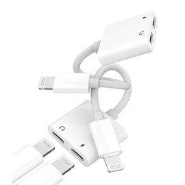 Hoyulli Dual Lightning Headphone Adapter, 2 Pack, Certified to Meet Apple Specifications, Supports 24-bit 48kHz Lossless Audio Output, Aux Jack for Charging and Microphone